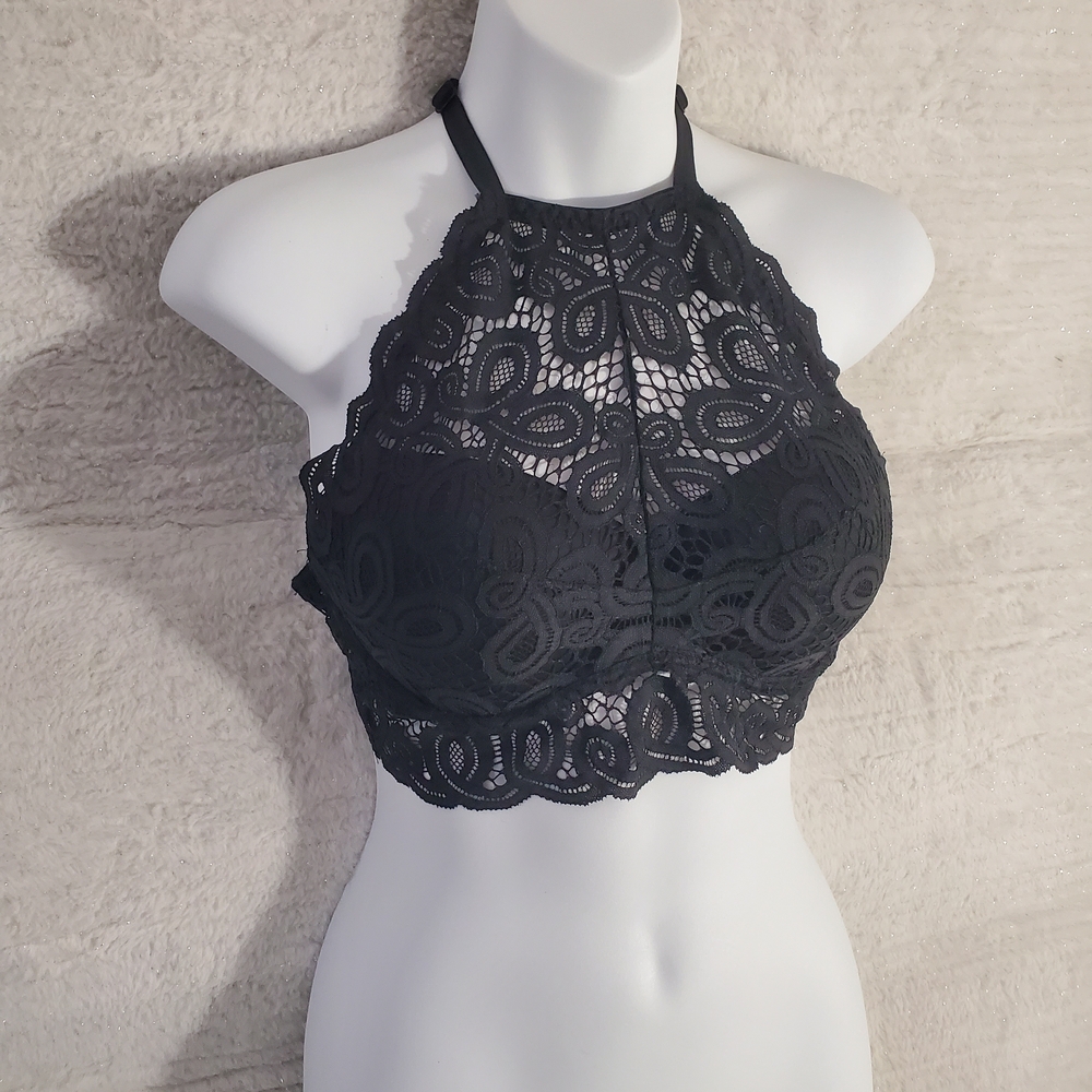 Victoria's Secret Black Lace High-Neck Bralette